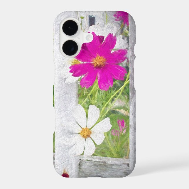Pink and White Cosmos Flowers with Fence (Back)