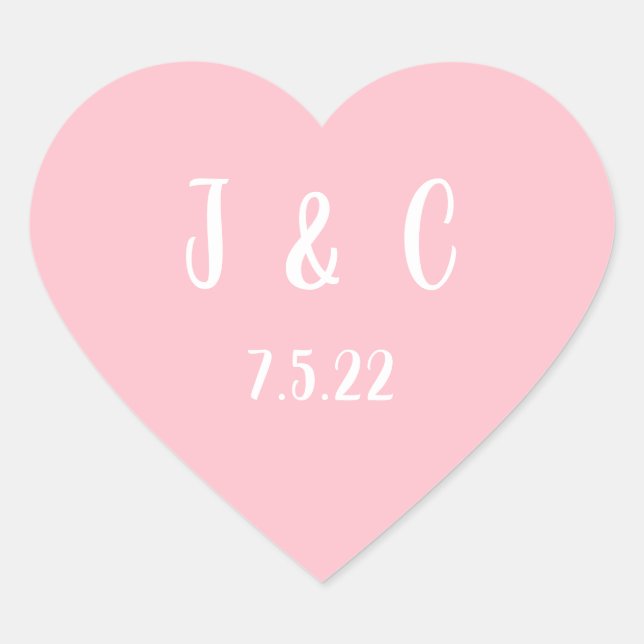 Pink and White Couple Wedding Monogram Heart Sticker (Front)