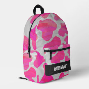 Pink and White Cow Pattern Monogram Printed Backpack