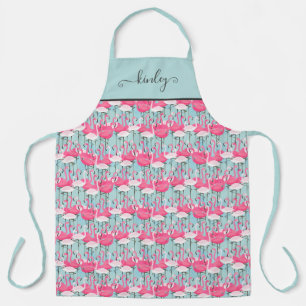 Pink And White Crowd Of Flamingos Apron