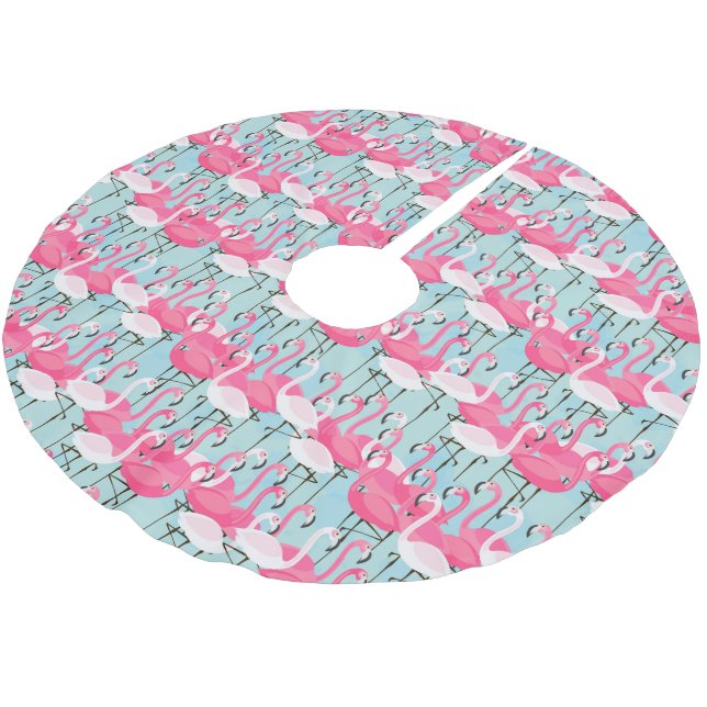 Pink And White Crowd Of Flamingos Brushed Polyester Tree Skirt (Angled)