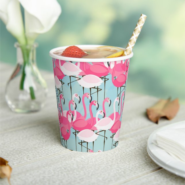 Pink And White Crowd Of Flamingos Paper Cups (Insitu)