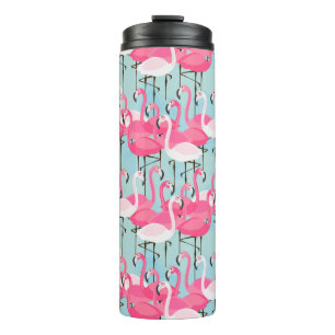Pink And White Crowd Of Flamingos Thermal Tumbler