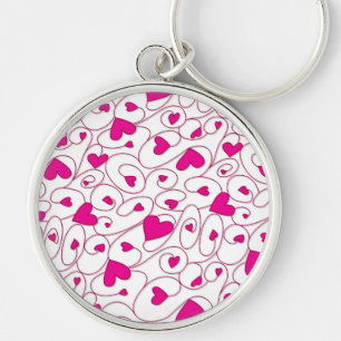 Pink and white curly hearts key ring
