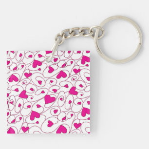 Pink and white curly hearts key ring