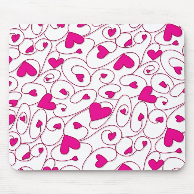 Pink and white curly hearts mouse pad (Front)