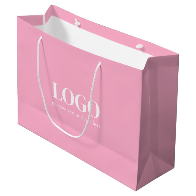 Pink And White Custom Business Large Gift Bag (Front Angled)