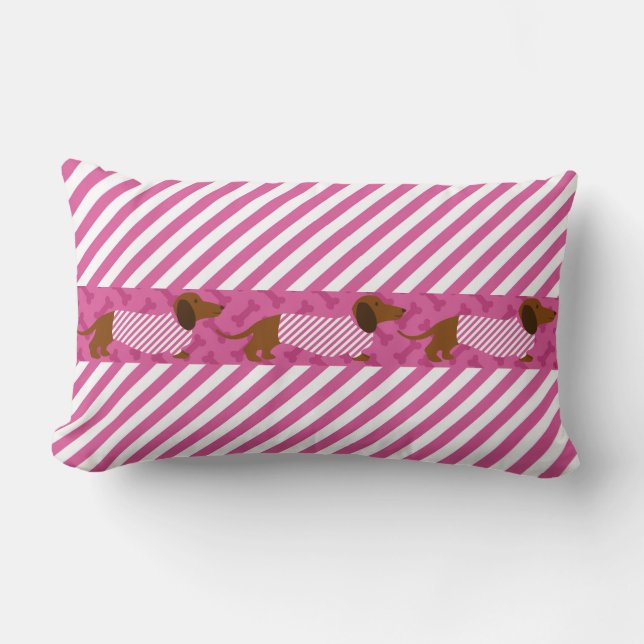 Pink and White Dachshund Reverse Sides Pillow (Front)