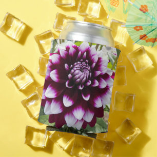 Pink and White Dahlia Floral Can Cooler