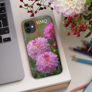 Pink and White Dahlia Flower Initials Case-Mate iPhone Case