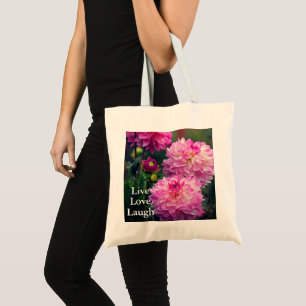 Pink and White Dahlia Flower Motivational Tote Bag