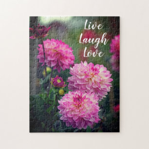 Pink and White Dahlia Flower Thinking of you Jigsaw Puzzle