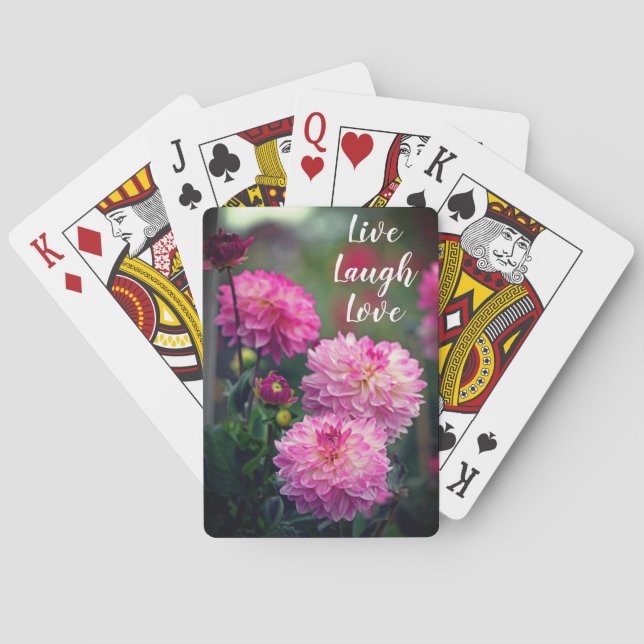Pink and White Dahlia Flower Thinking of you Playing Cards (Back)