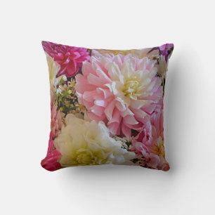 Pink and white dahlia flowers cushion