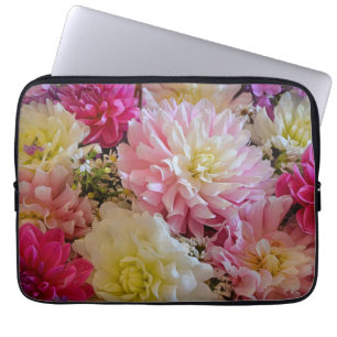 Pink and white dahlia flowers laptop sleeve