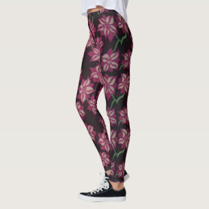 Pink and White Dahlia Pattern Leggings