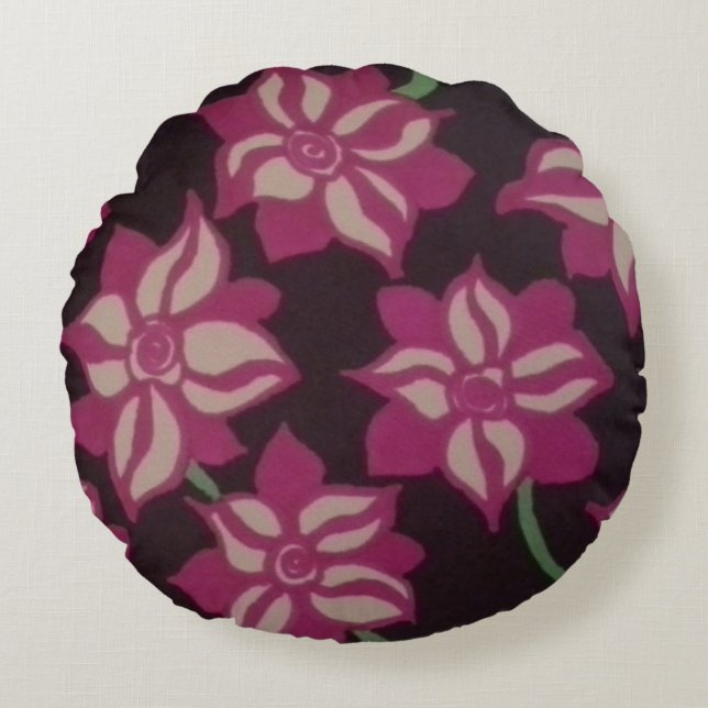 Pink and White Dahlia Pattern Round Cushion (Front)