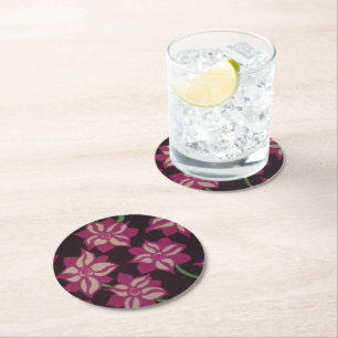 Pink and White Dahlia Pattern Round Paper Coaster