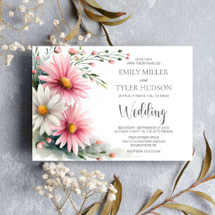 Pink and White Daisies Wedding Invitation