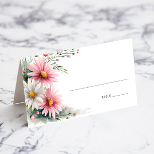 Pink and White Daisies Wedding Place Card
