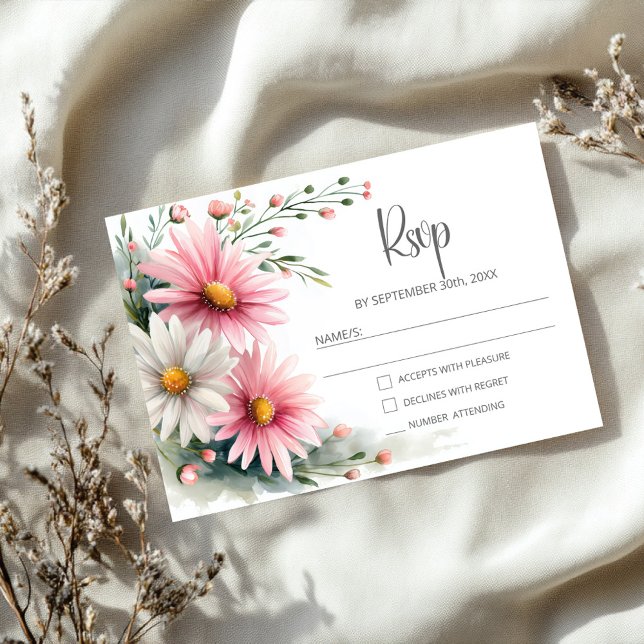 Pink and White Daisies Wedding RSVP Card (Creator Uploaded)
