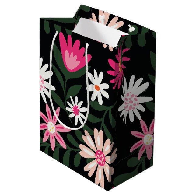 Pink and White Daisy Pattern Medium Gift Bag (Back Angled)