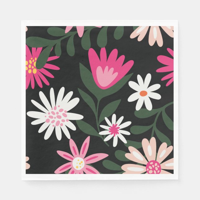 Pink and White Daisy Pattern Napkin (Front)