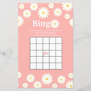 Pink and White Daisy Watercolor Bingo Game