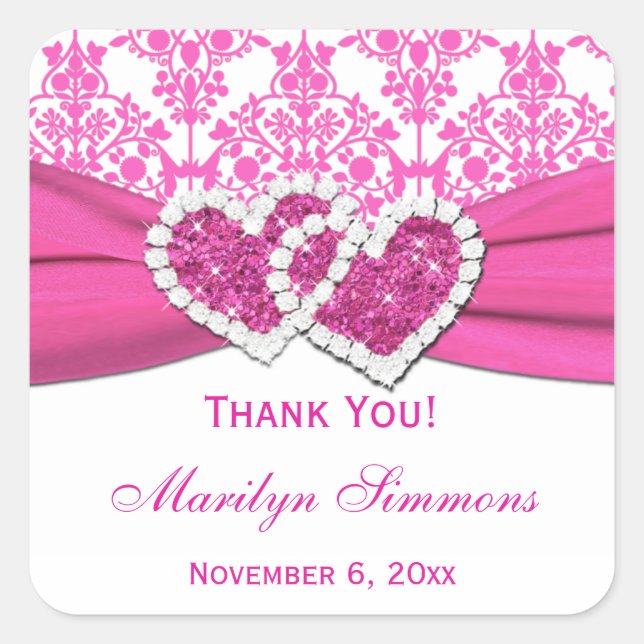 Pink and White Damask Bridal Shower Sticker (Front)