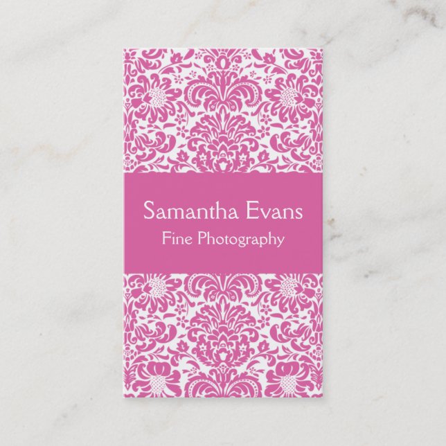 Pink and White Damask Business Card (Front)