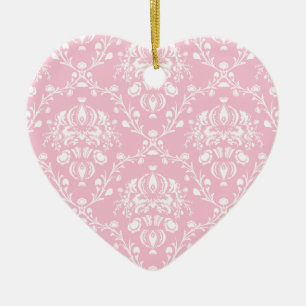 Pink and White Damask Ceramic Tree Decoration