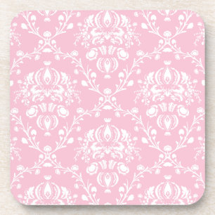 Pink and White Damask Coaster