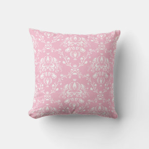Pink and White Damask Cushion