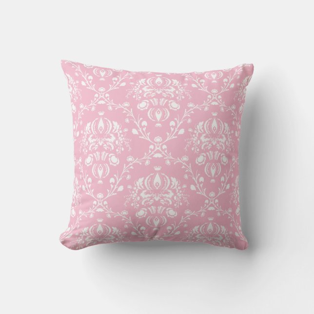 Pink and White Damask Cushion (Front)