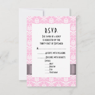 Pink and white damask formal wedding R.S.V.P RSVP Card
