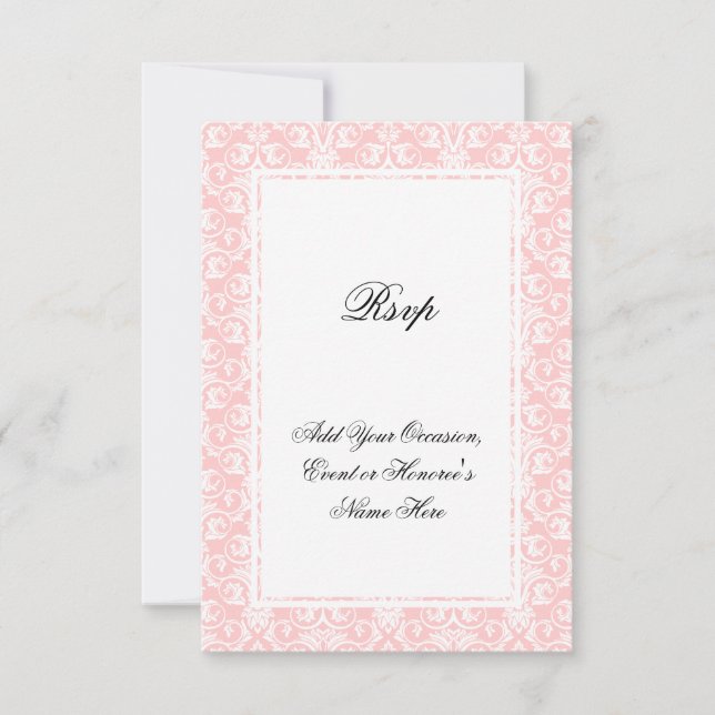 Pink and White Damask Matching RSVP Card (Front)