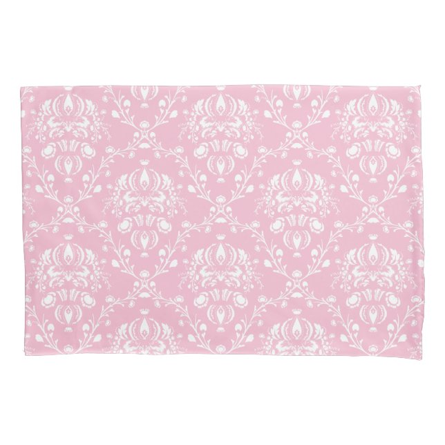Pink and White Damask Pillowcase (Front-Left)