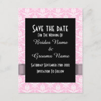 Pink and white damask save the date