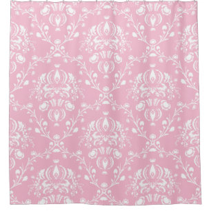 Pink and White Damask Shower Curtain