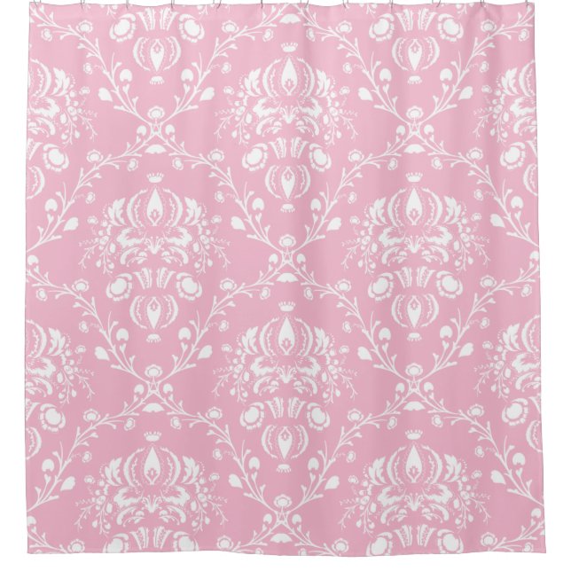 Pink and White Damask Shower Curtain (Front)