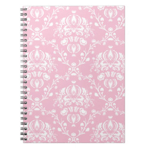 Pink and White Damask Spiral Notebook