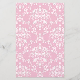 Pink and White Damask Stationery