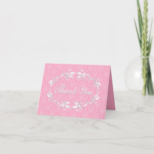 Pink and White Damask/Swirl Frame Note Card