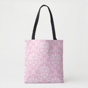 Pink and White Damask Tote Bag