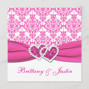 Pink and White Damask Wedding Invitation
