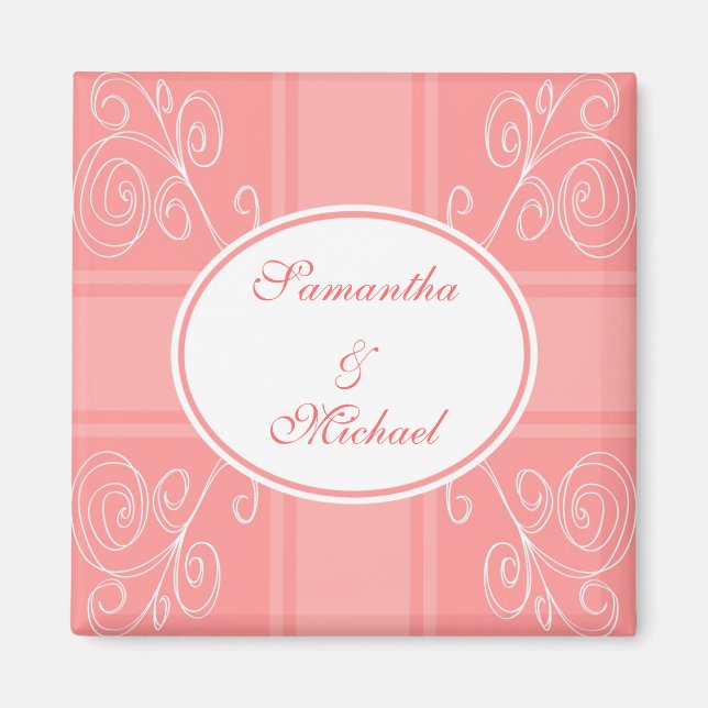 Pink and white design magnet (Front)