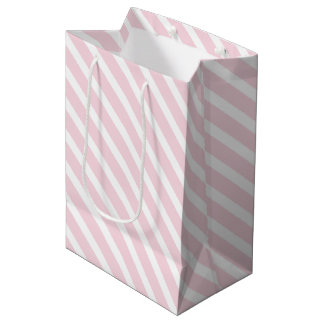 Pink and White Diagonal Striped Pattern Medium Gift Bag