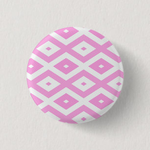 Pink and white diamond pattern 3 cm round badge