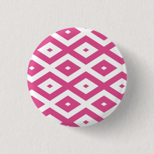Pink and white diamond pattern 3 cm round badge