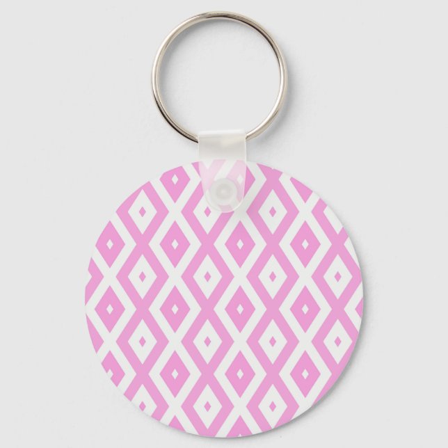 Pink and white diamond pattern key ring (Front)